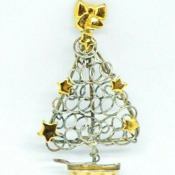 Gold Silver Tone Beige Enamel Wire Abstract Brooch - Picture 1 of 4